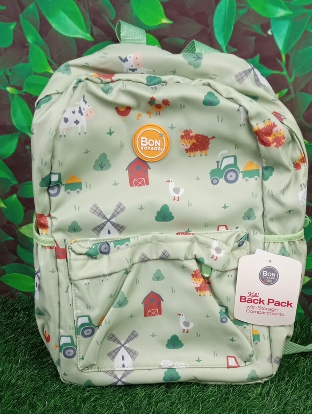 🛝 Bon Voyage Kids Green Farm Print Backpack